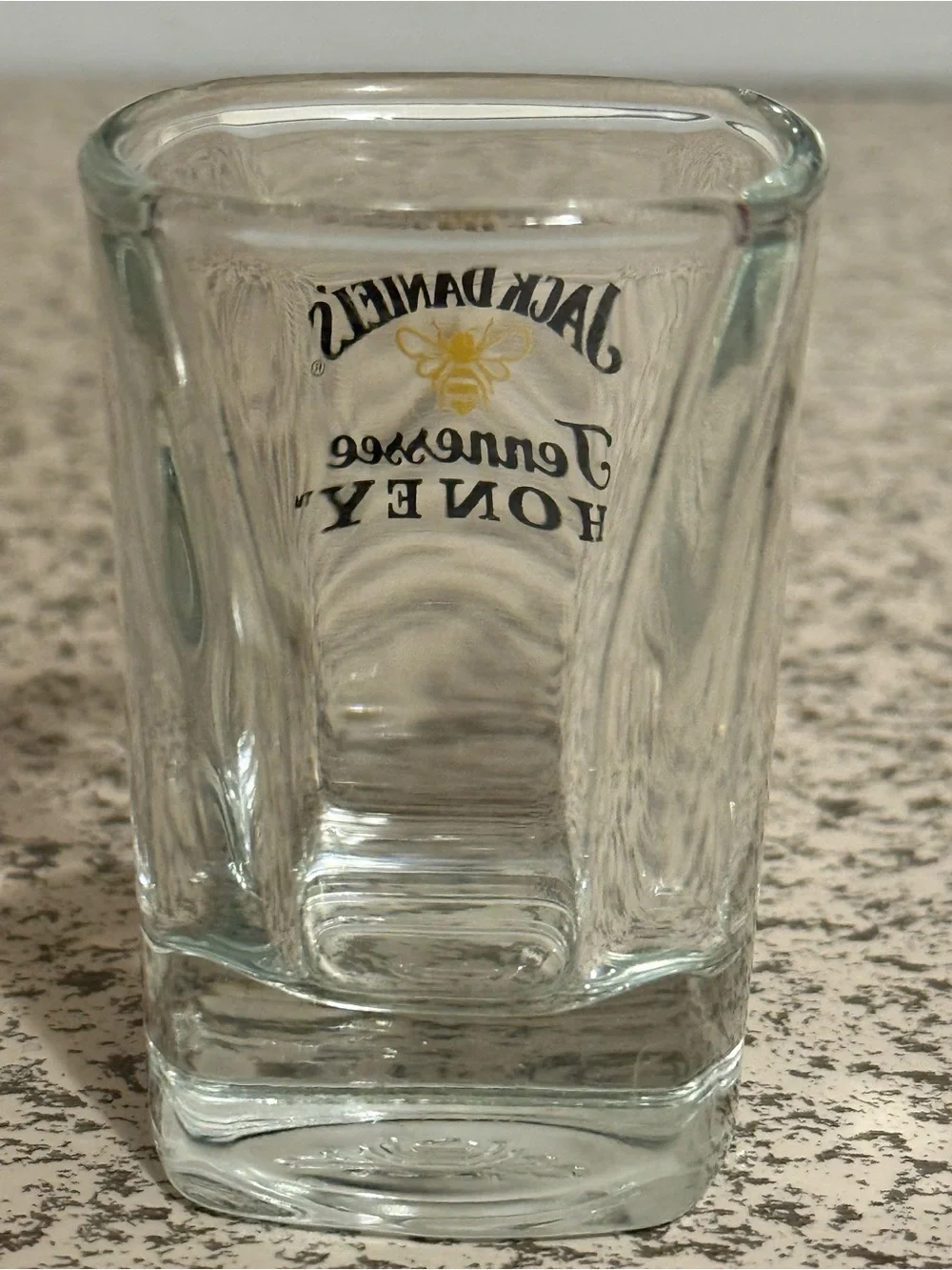 Whiskey Shot Glass Clear with Yellow Bee Logo-Jack Daniels Tennessee Honey